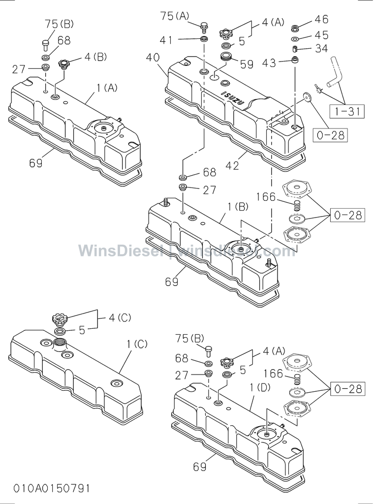 Isuzu 4BG1 cylinder head cover parts diagram 4BG1-TCG-301001 for Hitachi ZX120