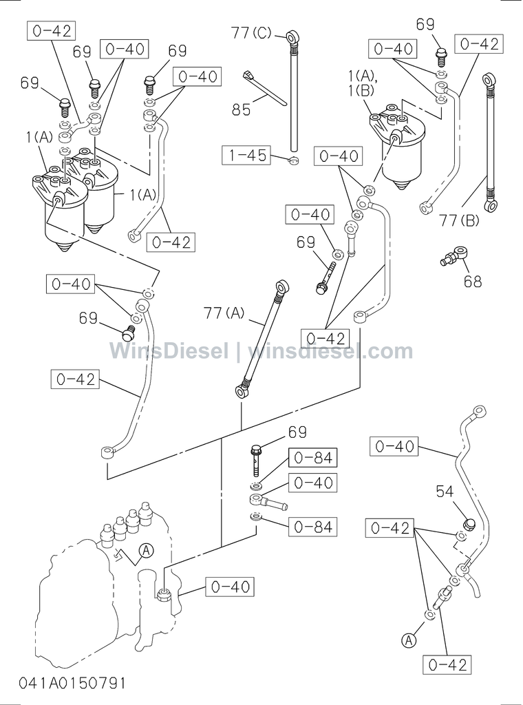 Isuzu 4BG1 fuel filter and bracket parts diagram 4BG1-TCG-304101 for Hitachi ZX120