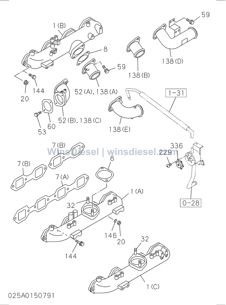 Isuzu 4BG1 inlet manifold parts diagram 4BG1-TCG-302501 for Hitachi ZX120