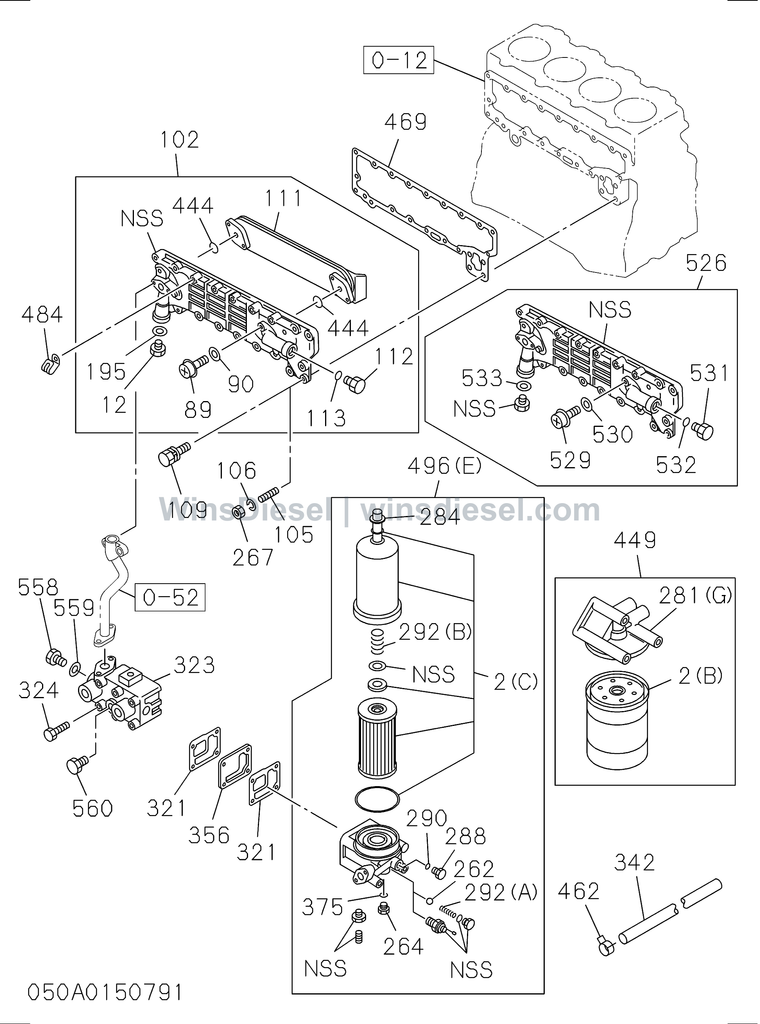 Isuzu 4BG1 oil cooler and oil filter parts diagram 4BG1-TCG-305001 for Hitachi ZX120