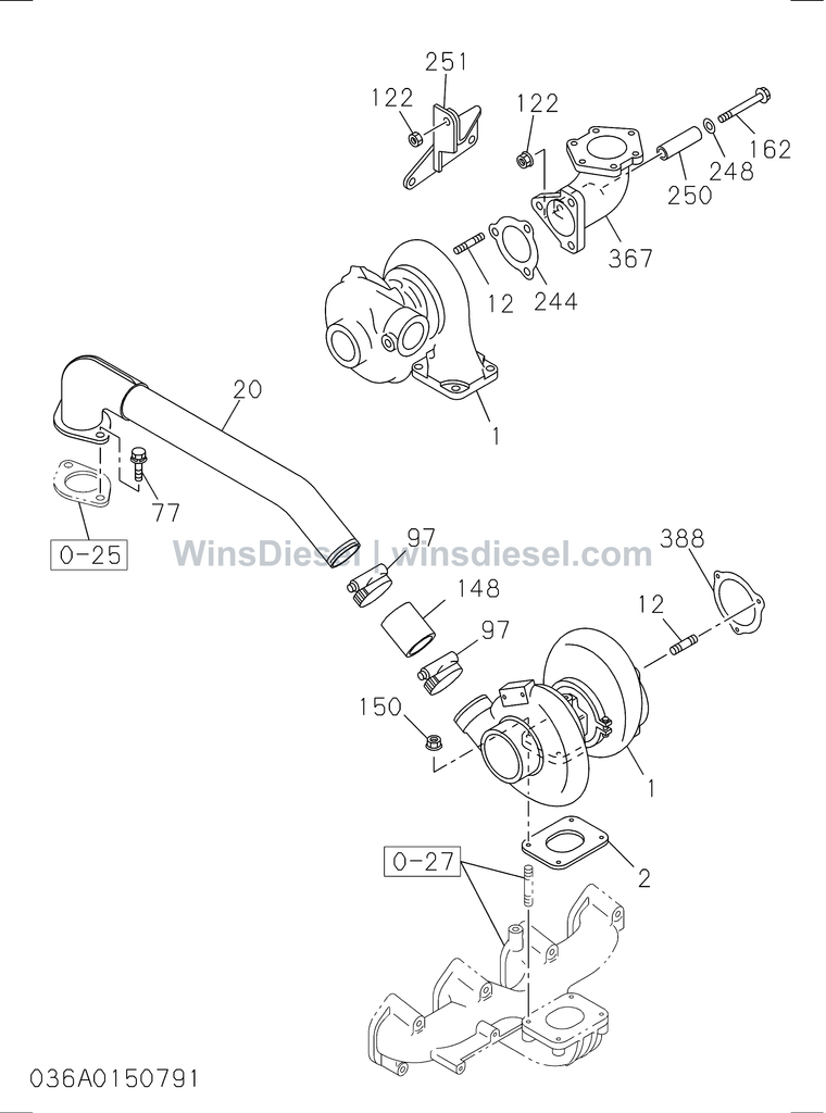 Isuzu 4BG1 turbocharger system parts diagram 4BG1-TCG-303601 for Hitachi ZX120