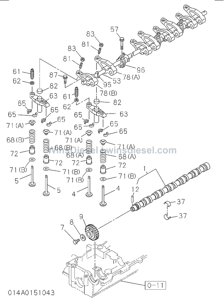 Isuzu 4HK1 camshaft and valve parts diagram 4HK1-XYSA02-301401 for Hitachi ZX200-3
