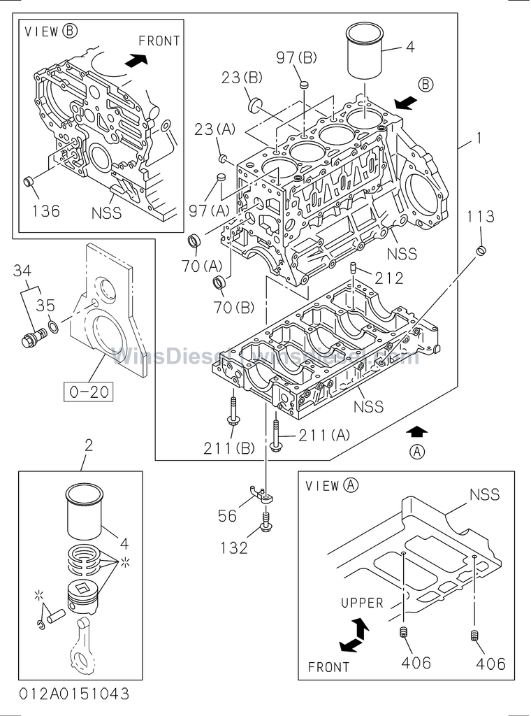 Isuzu 4HK1 cylinder block parts diagram 4HK1-XYSA02-301201 for Hitachi ZX200-3