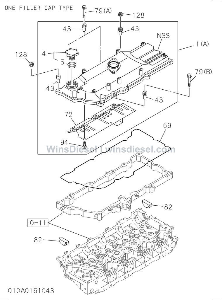 Isuzu 4HK1 cylinder head cover parts diagram 4HK1-XYSA02-301001 for Hitachi ZX200-3