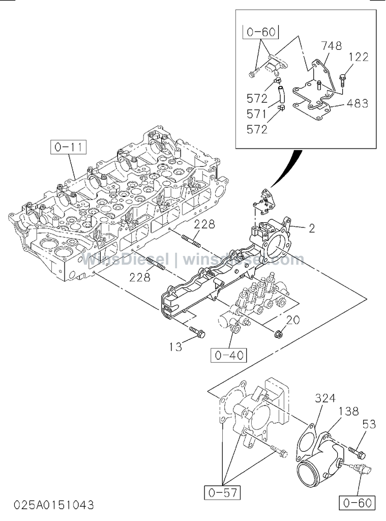 Isuzu 4HK1 inlet manifold parts diagram 4HK1-XYSA02-302501 for Hitachi ZX200-3