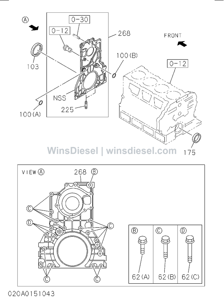 Isuzu 4HK1 timing gear case and flywheel housing parts diagram 4HK1-XYSA02-302001 for Hitachi ZX200-3