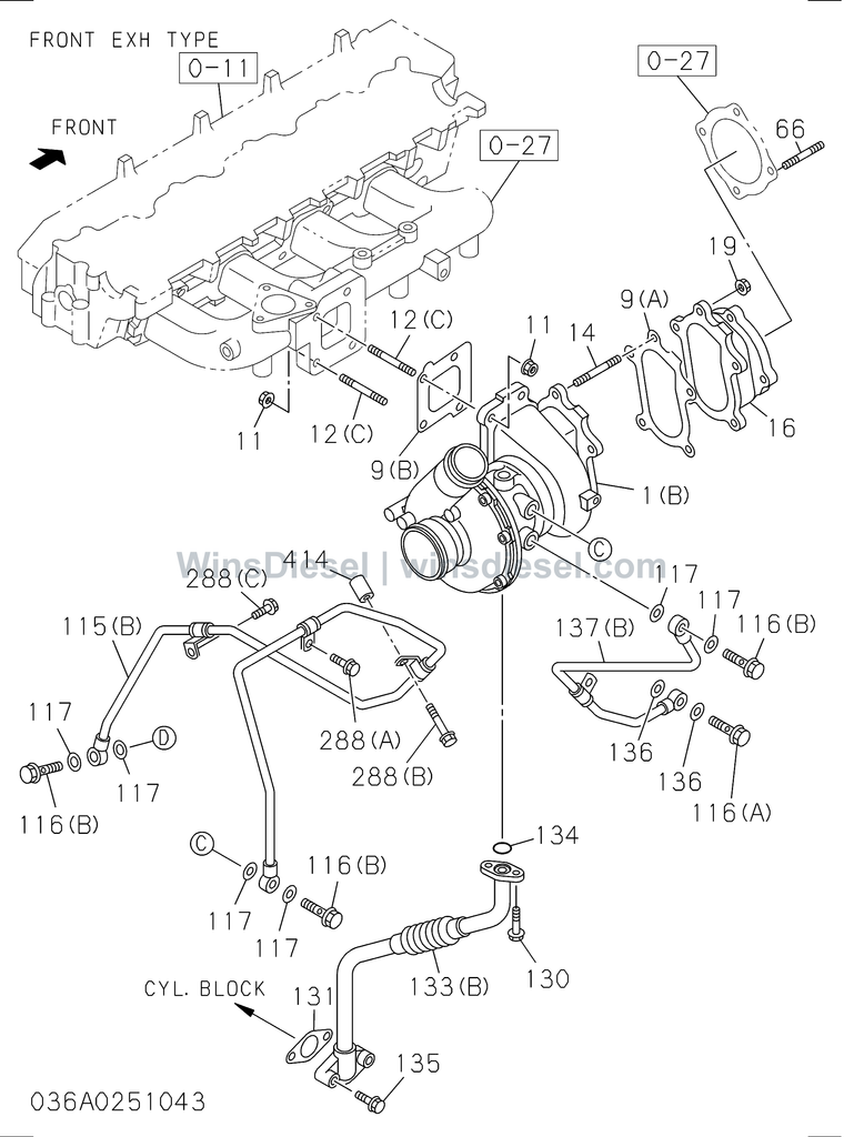 Isuzu 4HK1 turbocharger system parts diagram 4HK1-XYSA02-303602 for Hitachi ZX200-3