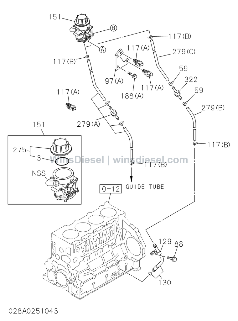Isuzu 4HK1 ventilation system parts diagram 4HK1-XYSA02-302802 for Hitachi ZX200-3
