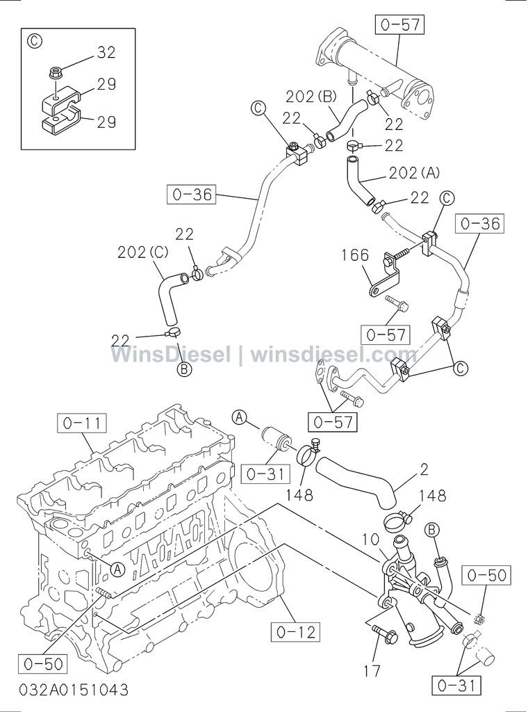 Isuzu 4HK1 water piping engine parts diagram 4HK1-XYSA02-303201 for Hitachi ZX200-3