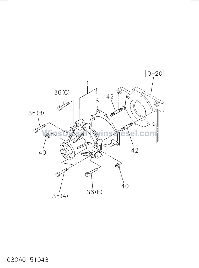 Isuzu 4HK1 water pump and corrosion resistor parts diagram 4HK1-XYSA02-303001 for Hitachi ZX200-3