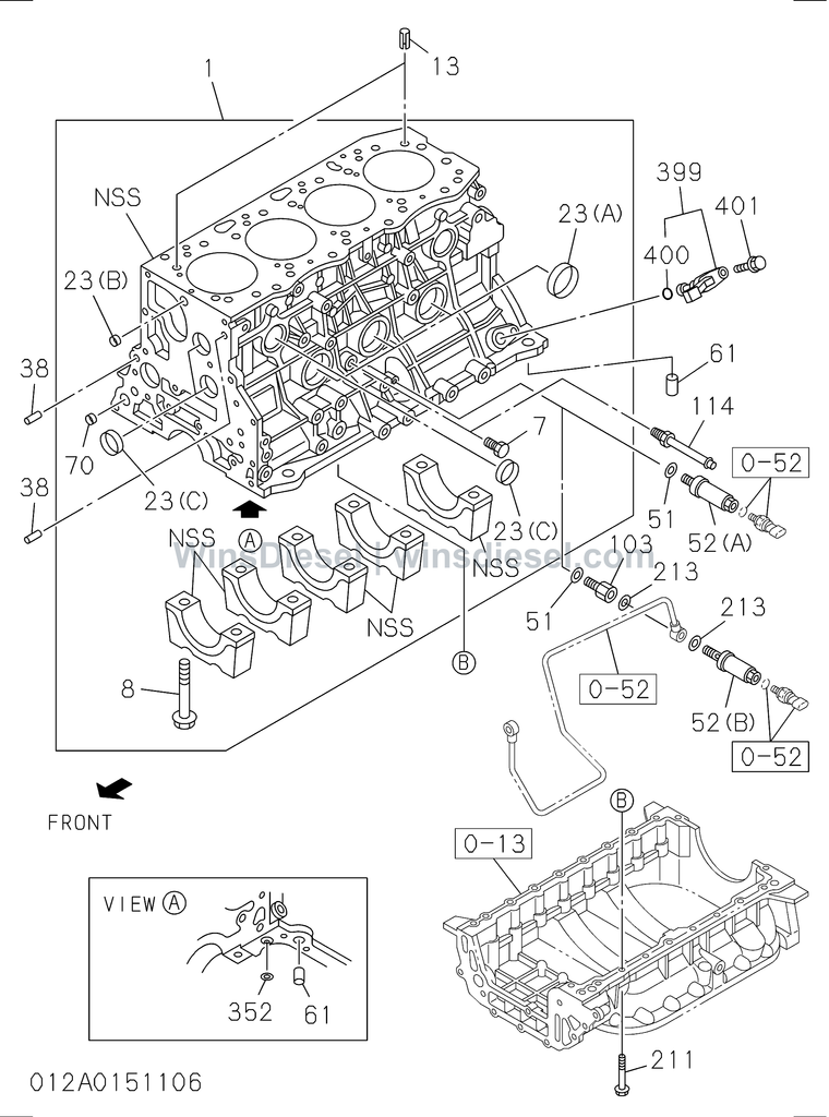 Isuzu 4JJ1 cylinder block parts diagram 4JJ1-XYSA03-501201 for Hitachi ZX110-3