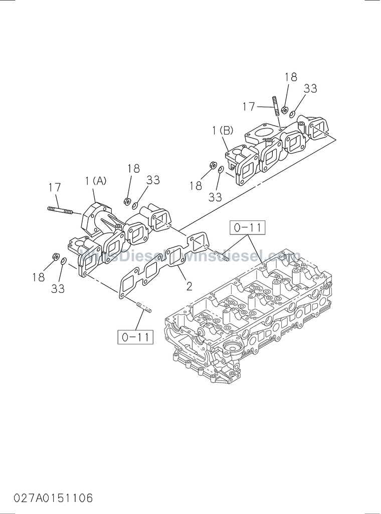Isuzu 4JJ1 exhaust manifold parts diagram 4JJ1-XYSA03-502701 for Hitachi ZX110-3
