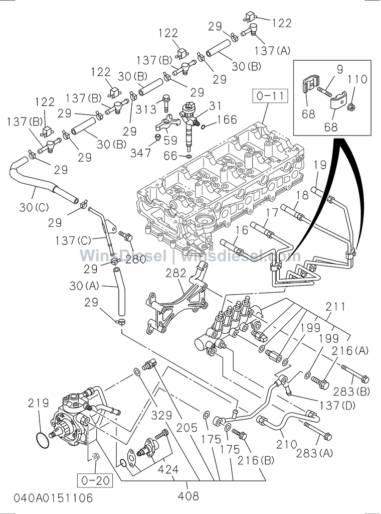 Isuzu 4JJ1 fuel injection system parts diagram 4JJ1-XYSA03-504001 for Hitachi ZX110-3