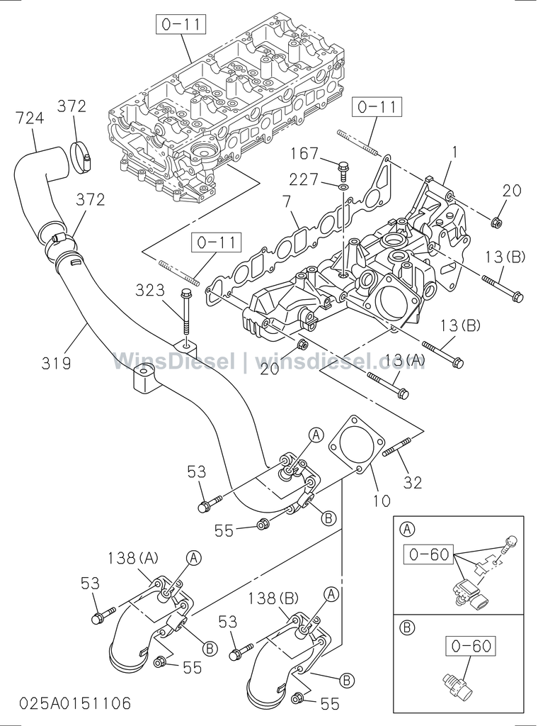 Isuzu 4JJ1 inlet manifold parts diagram 4JJ1-XYSA03-502501 for Hitachi ZX110-3