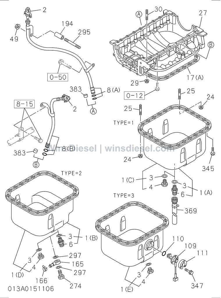 Isuzu 4JJ1 oil pan and level gauge parts diagram 4JJ1-XYSA03-501301 for Hitachi ZX110-3