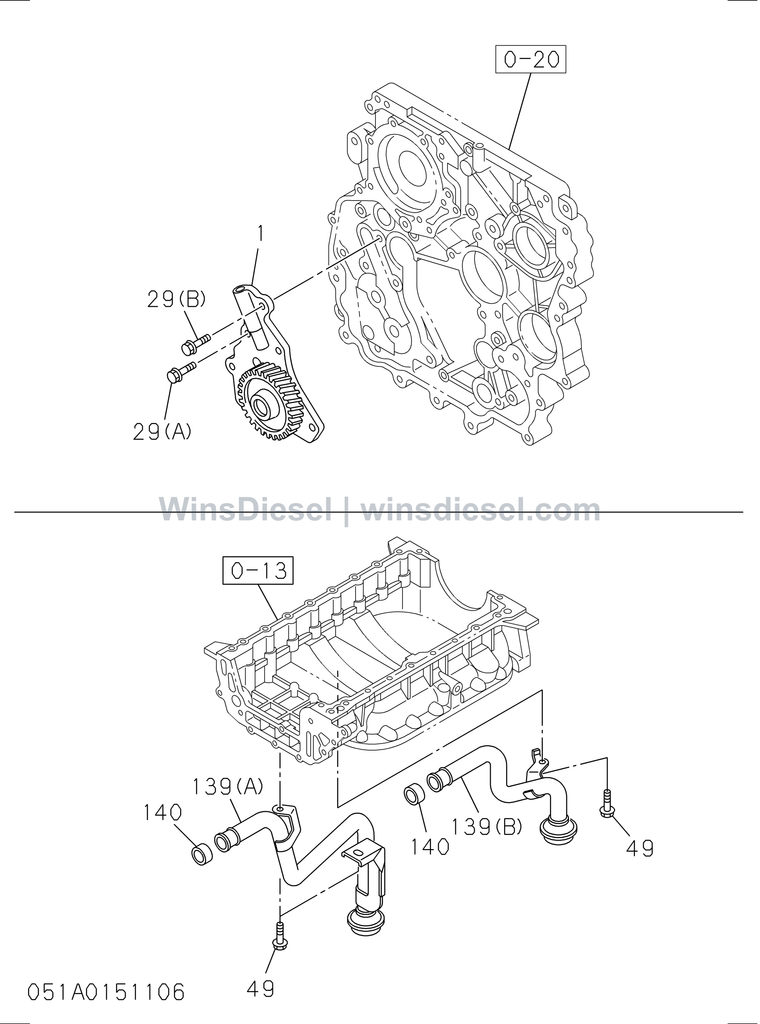 Isuzu 4JJ1 oil pump and oil strainer parts diagram 4JJ1-XYSA03-505101 for Hitachi ZX110-3