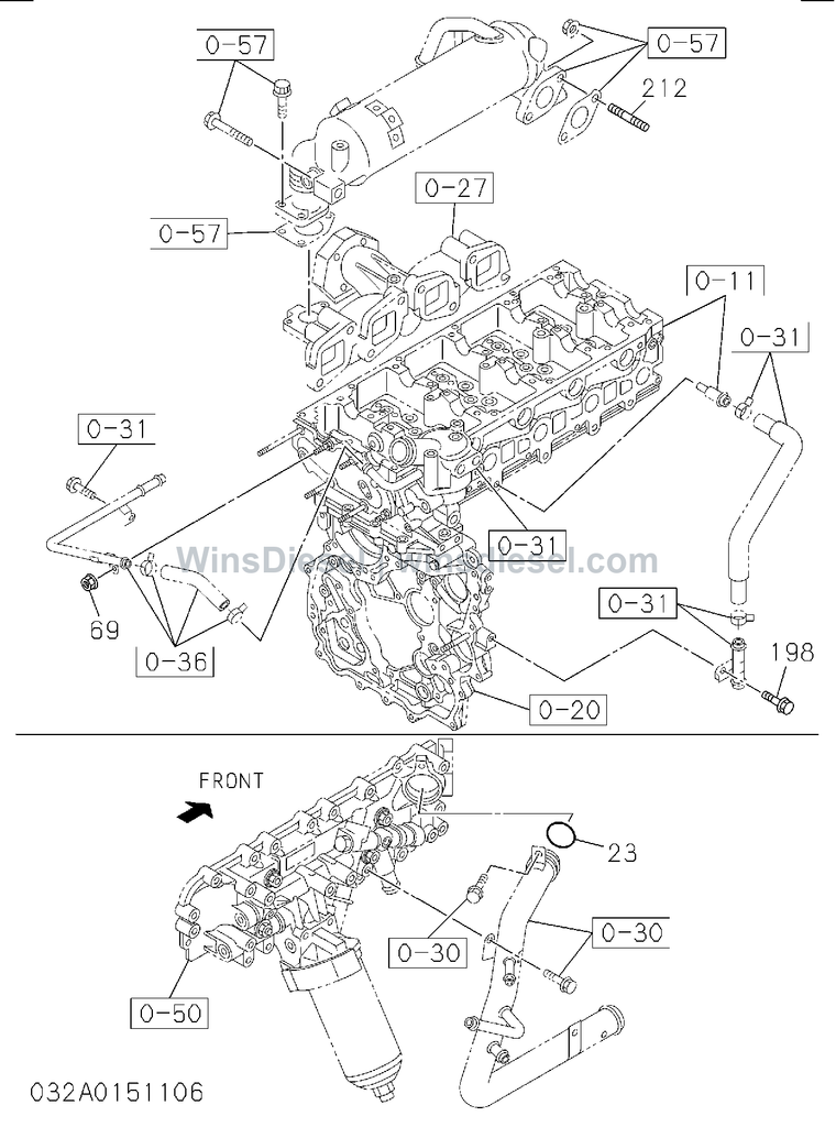 Isuzu 4JJ1 water piping engine parts diagram 4JJ1-XYSA03-503201 for Hitachi ZX110-3