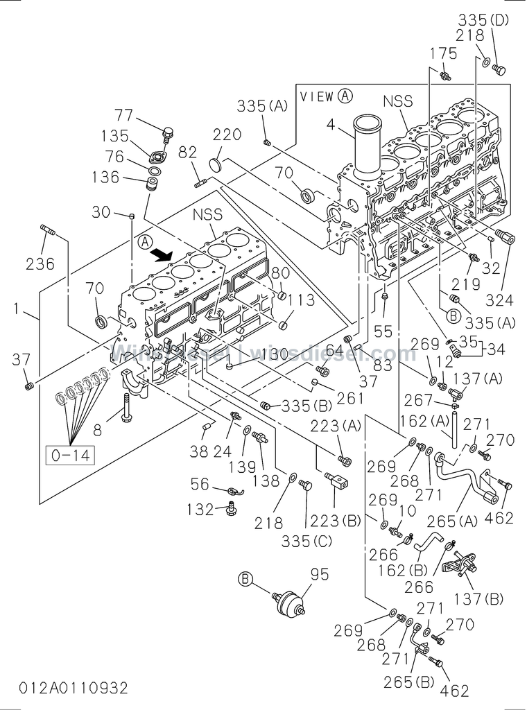 Isuzu 6BG1 cylinder block parts diagram 6BG1-TRA-401201 for Hitachi ZX200
