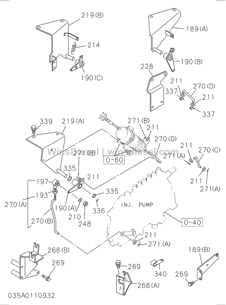 Isuzu 6BG1 engine control valve and lever parts diagram 6BG1-TRA-403501 for Hitachi ZX200