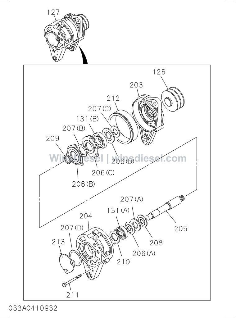 Isuzu 6BG1 fan and fan belt parts diagram 6BG1-TRA-403301 for Hitachi ZX200