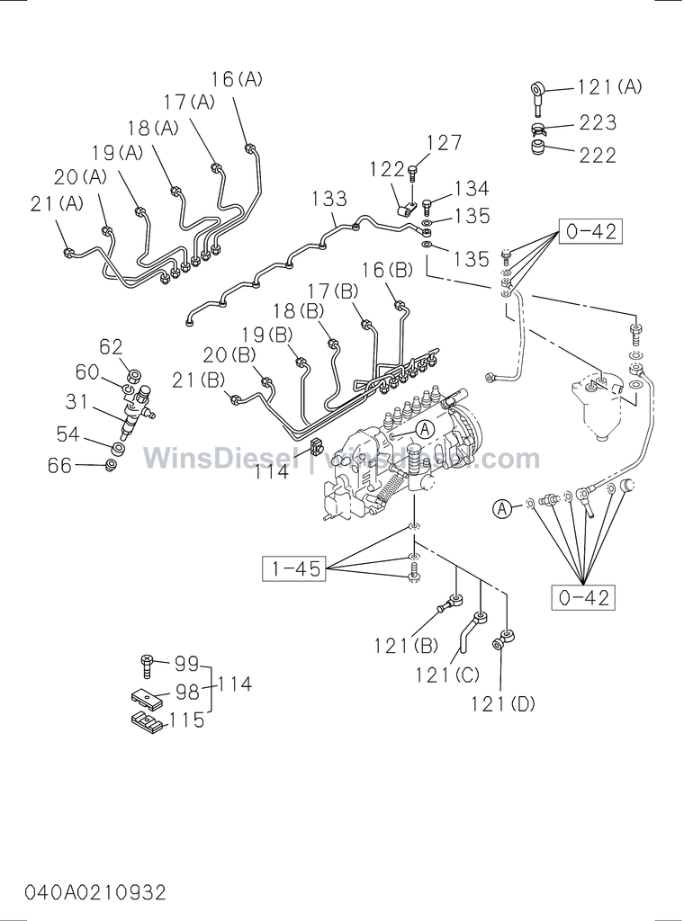 Isuzu 6BG1 fuel injection system parts diagram 6BG1-TRA-404003 for Hitachi ZX200