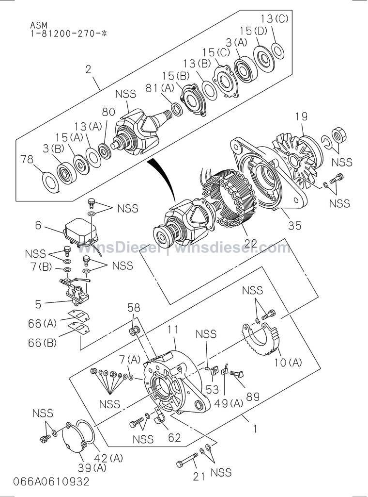 Isuzu 6BG1 generator parts diagram 6BG1-TRA-4066079909-0308 for Hitachi ZX200