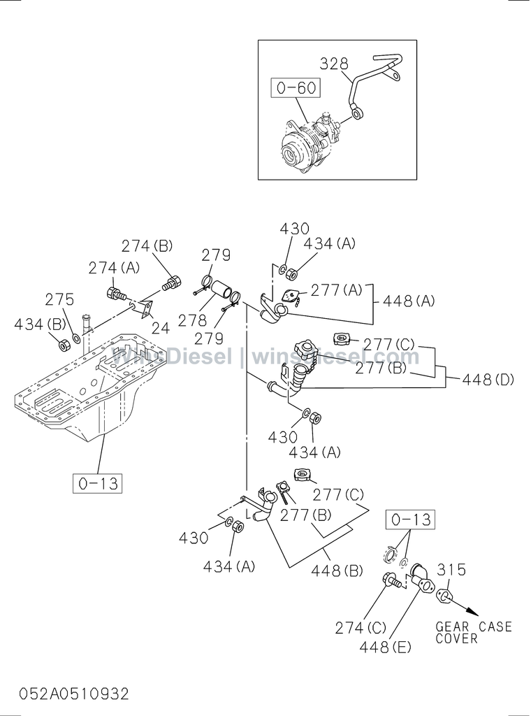 Isuzu 6BG1 oil and vacuum piping engine parts diagram 6BG1-TRA-405203 for Hitachi ZX200