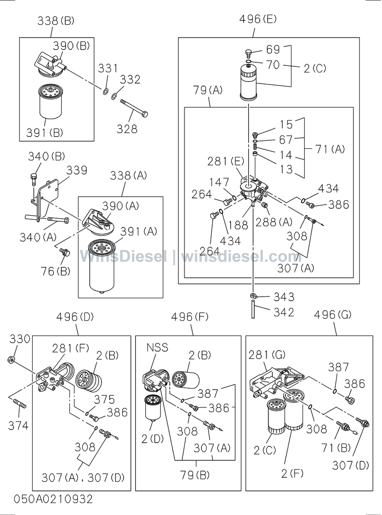 Isuzu 6BG1 oil cooler and oil filter parts diagram 6BG1-TRA-405003 for Hitachi ZX200