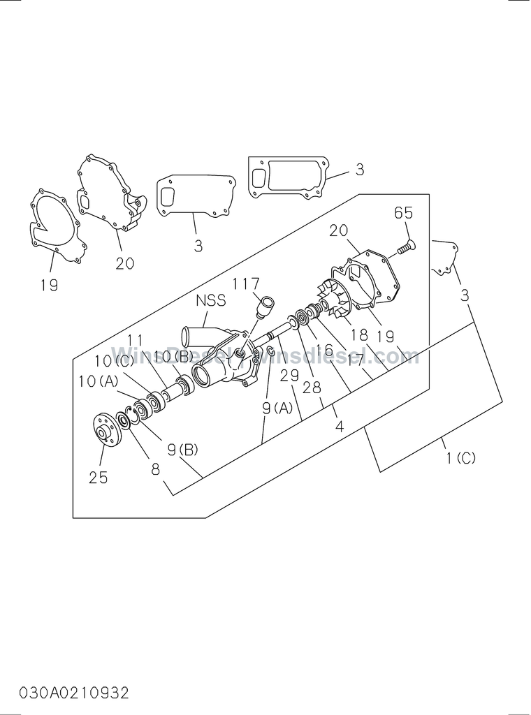 Isuzu 6BG1 water pump and corrosion resistor parts diagram 6BG1-TRA-403001 for Hitachi ZX200
