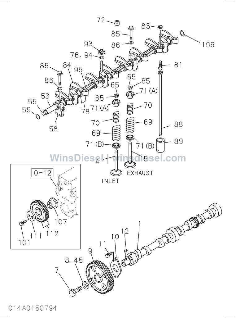Isuzu 4BD1 camshaft and valve parts diagram 014A0150794 for Hitachi EX120-3