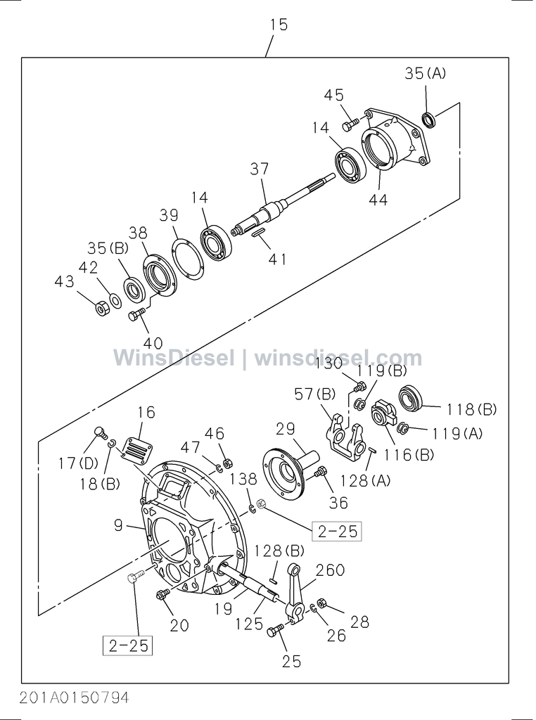 Hitachi EX120-3 clutch housing cover bolts parts diagram 201A0150794