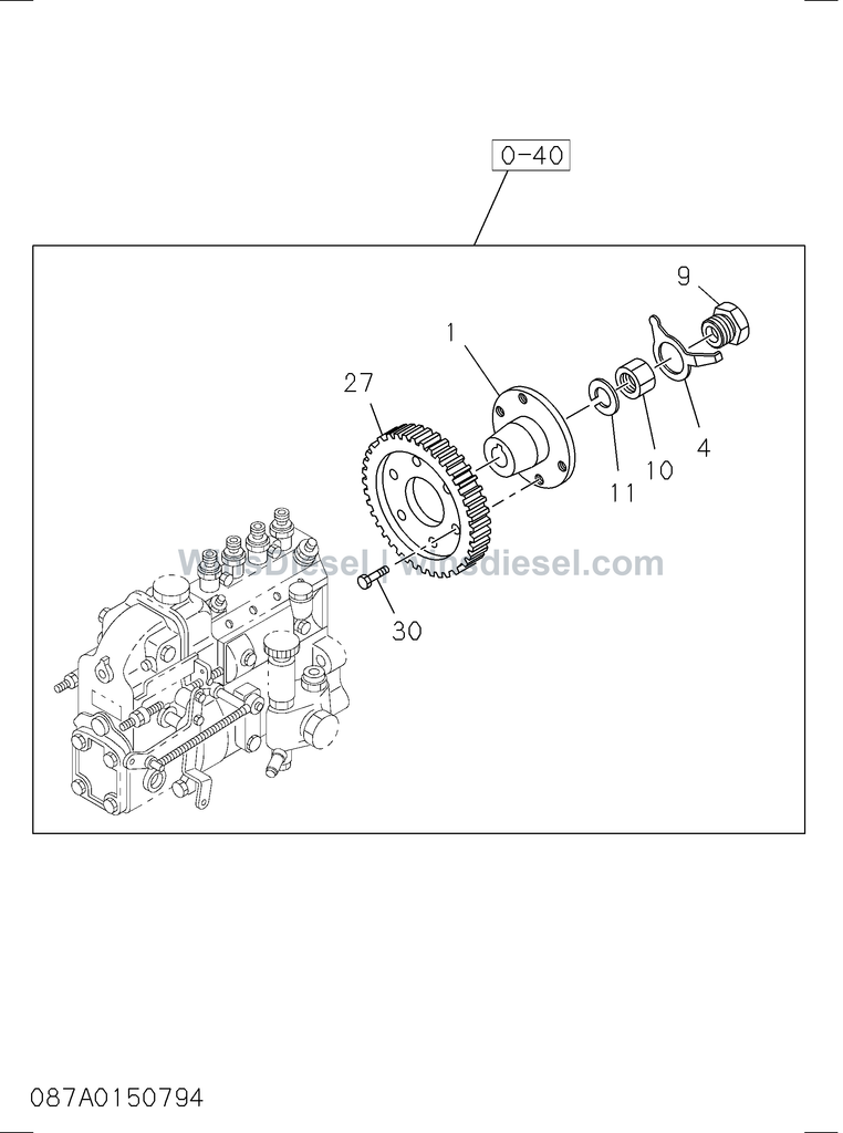 Isuzu 4BD1 injection pump coupling parts diagram 087A0150794 for Hitachi EX120-3