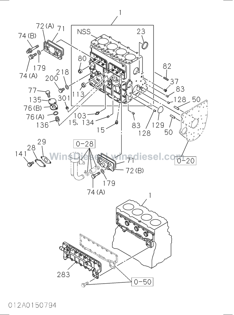 Isuzu 4BD1 cylinder block parts diagram 012A0150794 for Hitachi EX120-3