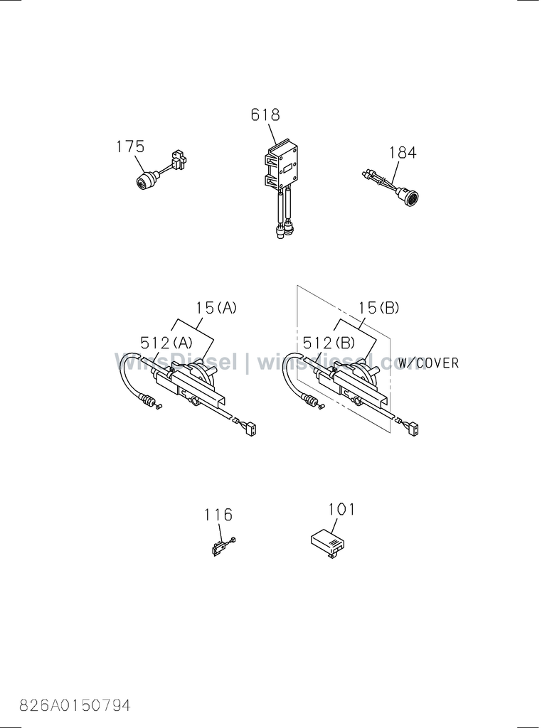 Hitachi EX120-3 engine stop actuator parts diagram 826A0150794
