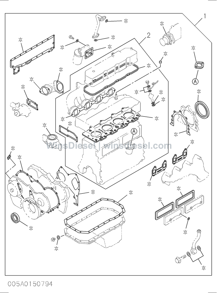 Isuzu 4BD1 engine gasket kits parts diagram 005A0150794 for Hitachi EX120-3
