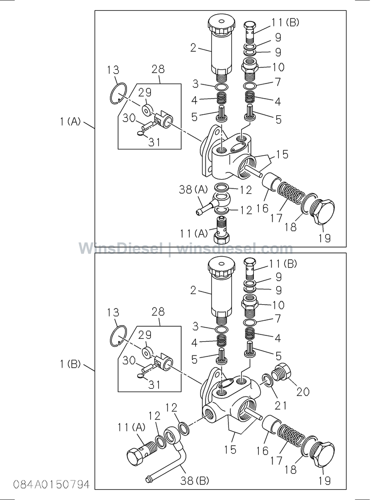 Isuzu 4BD1 injection pump feed pump parts diagram 084A0150794 for Hitachi EX120-3