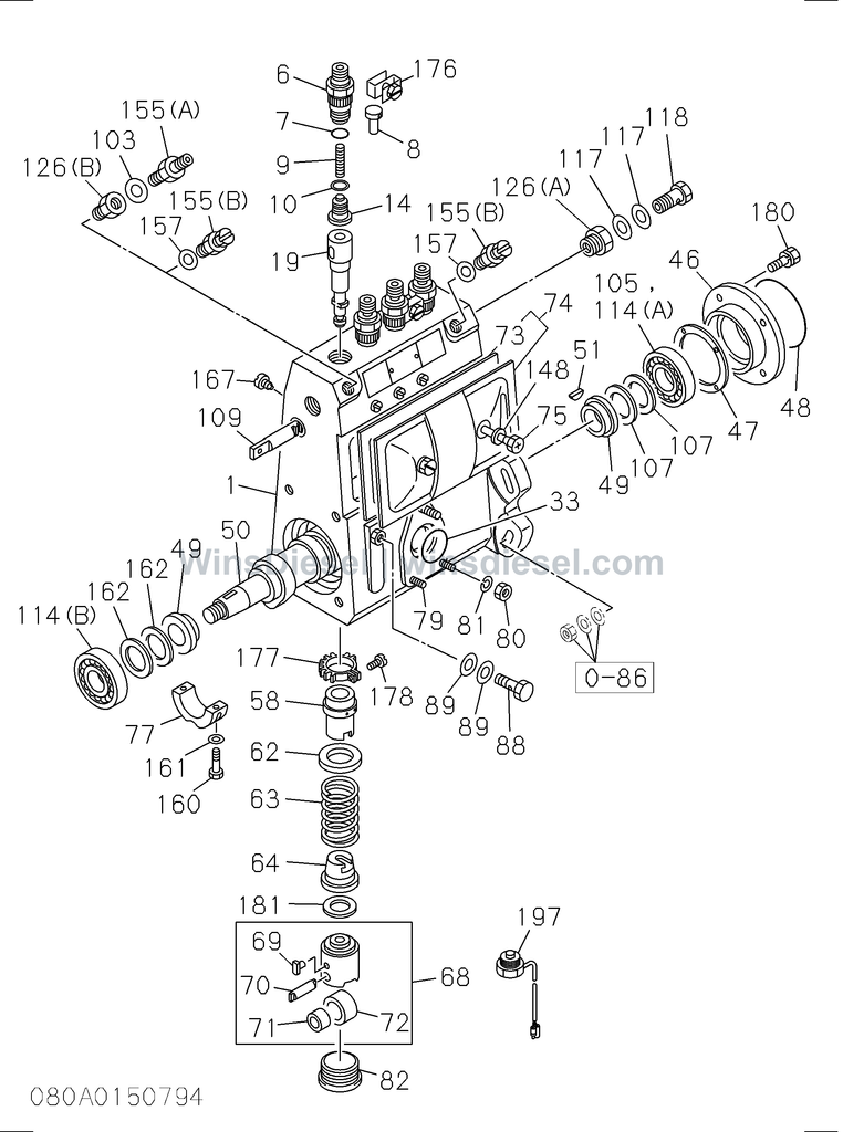 Isuzu 4BD1 injection pump internal parts parts diagram 080A0150794 for Hitachi EX120-3