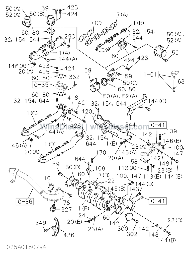 Isuzu 4BD1 inlet manifold parts diagram 025A0150794 for Hitachi EX120-3