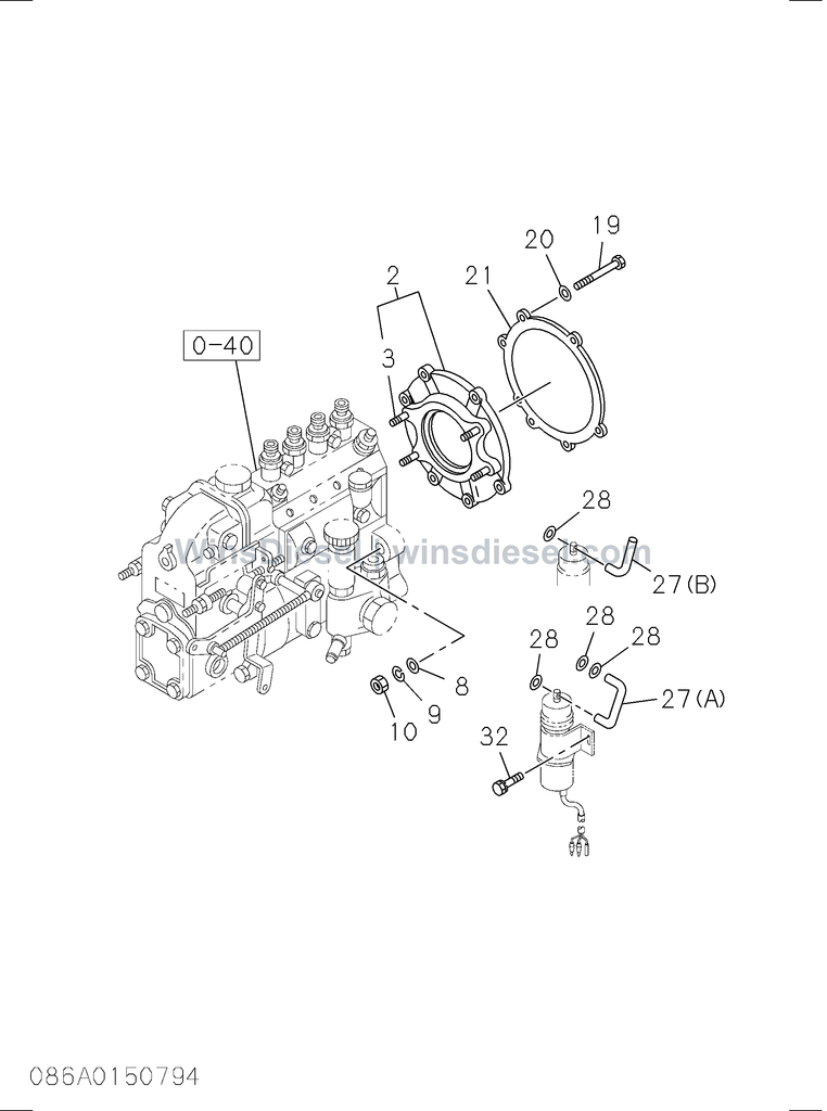 Isuzu 4BD1 injection pump bracket and fixing parts parts diagram 086A0150794 for Hitachi EX120-3