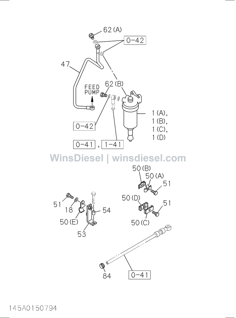 Isuzu 4BD1 fuel water sedimenter parts diagram 145A0150794 for Hitachi EX120-3