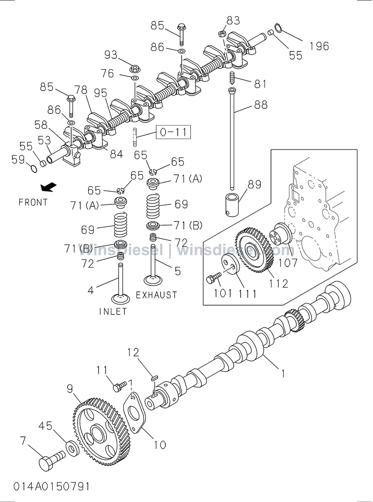 Isuzu 4BG1 camshaft and valve parts diagram 4BG1-TCG-301401 for Hitachi ZX120