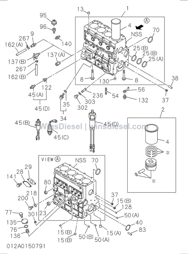 Isuzu 4BG1 cylinder block parts diagram 4BG1-TCG-301201 for Hitachi ZX120