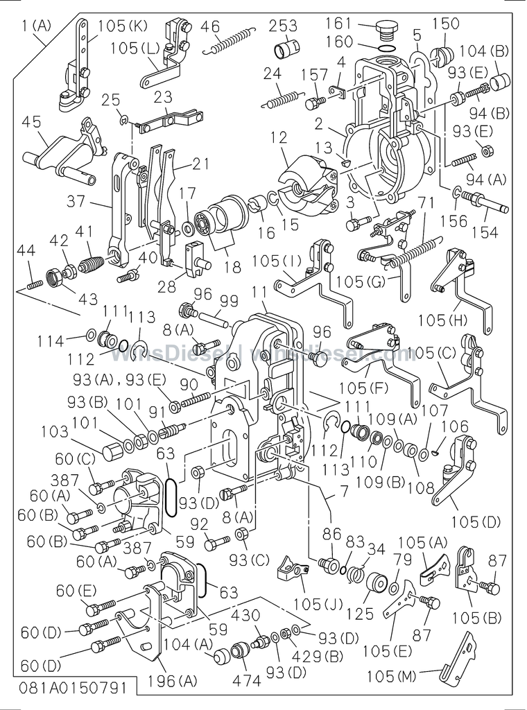 Isuzu 4BG1 governor injection pump parts diagram 4BG1-TCG-3081019912- for Hitachi ZX120