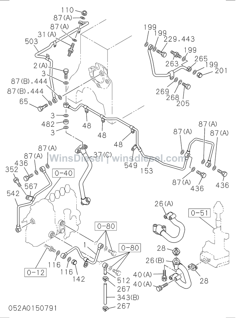 Isuzu 4BG1 oil and vacuum piping engine parts diagram 4BG1-TCG-305201 for Hitachi ZX120