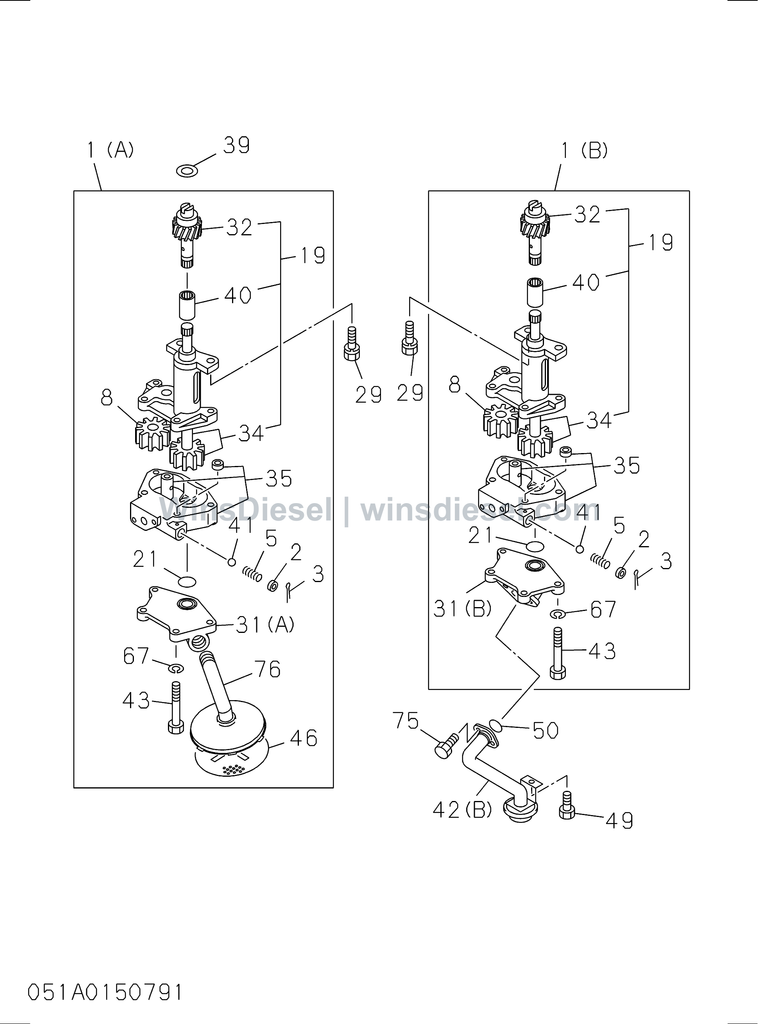 Isuzu 4BG1 oil pump and oil strainer parts diagram 4BG1-TCG-305101 for Hitachi ZX120