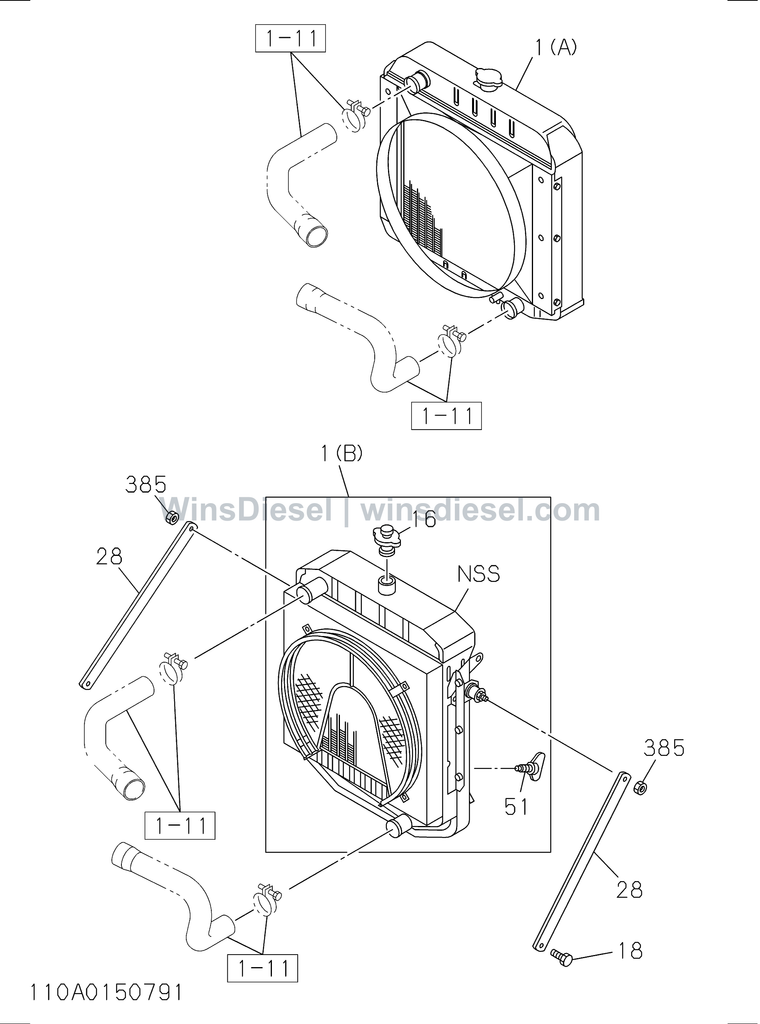Hitachi ZX120 fan guide and guard parts diagram 4BG1-TCG-311001