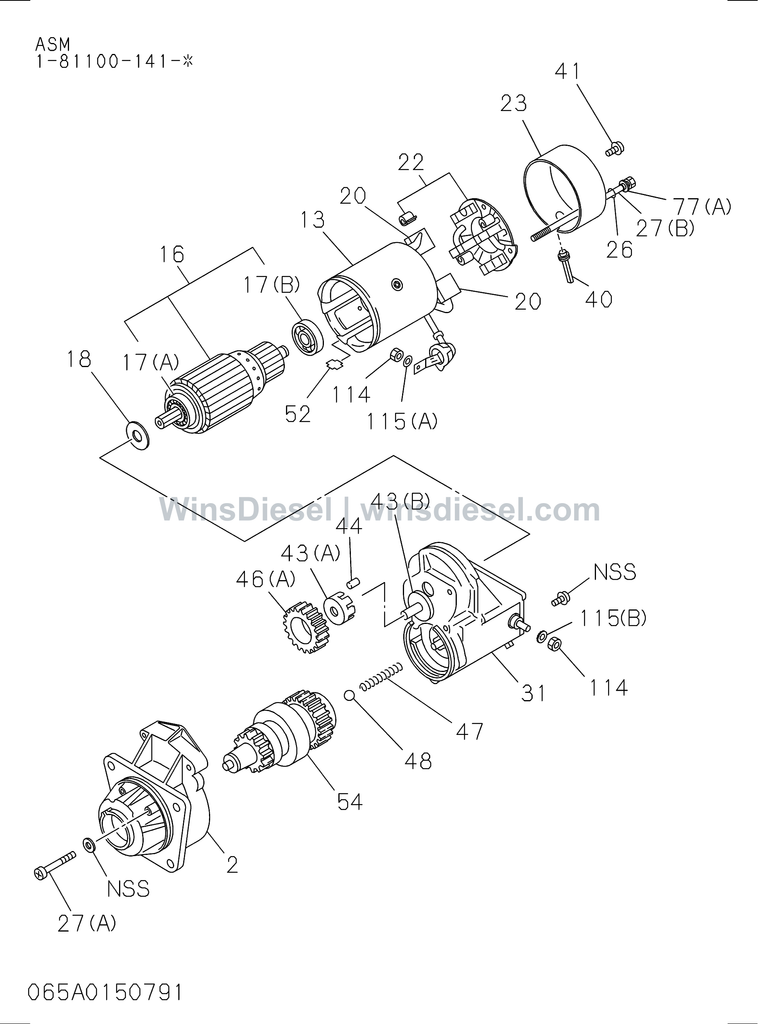 Isuzu 4BG1 starter 8046f833 parts diagram 4BG1-TCG-3065010610- for Hitachi ZX120