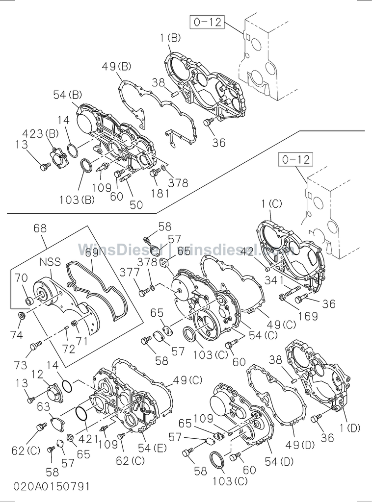 Isuzu 4BG1 timing gear case and flywheel housing parts diagram 4BG1-TCG-302001 for Hitachi ZX120