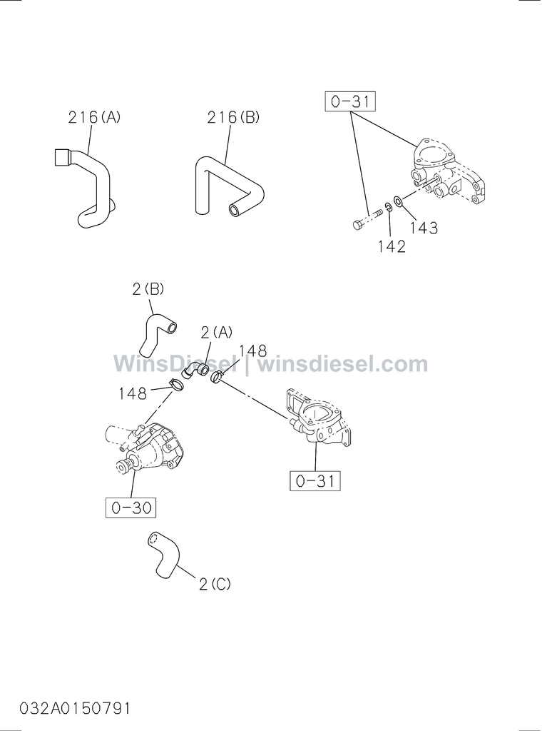 Isuzu 4BG1 water piping engine parts diagram 4BG1-TCG-303201 for Hitachi ZX120