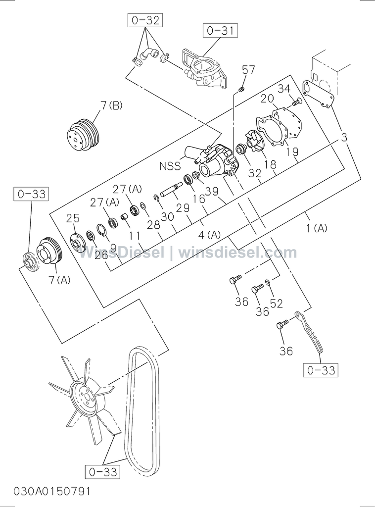 Isuzu 4BG1 water pump and corrosion resistor parts diagram 4BG1-TCG-303001 for Hitachi ZX120